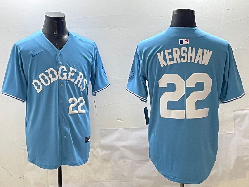 Men Los Angeles Dodgers #22 Kershaw Light Blue Joint Name 2025 Nike MLB Jersey style 8->los angeles dodgers->MLB Jersey